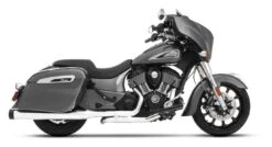 Rinehart 4" DBX40 Slip-On Mufflers For Indian 2014-2023 -Motorcycle Equipment Store rinehart4 in dbx40 slip on exhaust indian bagger touring w end caps chrome mufflers with black end caps 1