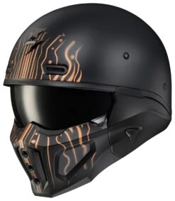 Scorpion EXO Covert X Tribe Helmet -Motorcycle Equipment Store scorpion covert x open face helmet tribe matte black copper