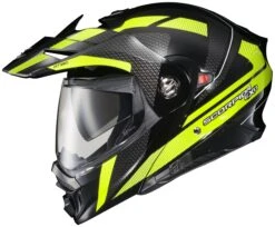 Scorpion EXO-AT960 Hicks Helmet -Motorcycle Equipment Store scorpion exoat960 hicks helmet black hi viz yellow